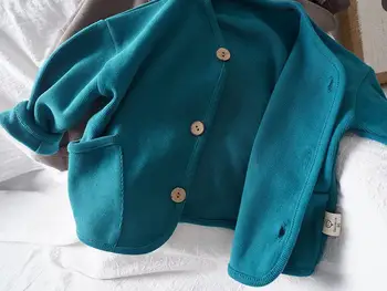 Korean Children's Loose Solid Color Long Sleeved Cardigan Autumn Style Pure Cotton Casual Top Jacket for Boys and Girls 4
