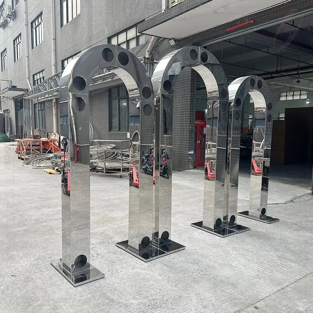 Customized Shiny Modern Wedding Arches Stainless Steel Background Circular Arches Outdoor Wedding Stage Flower Arches