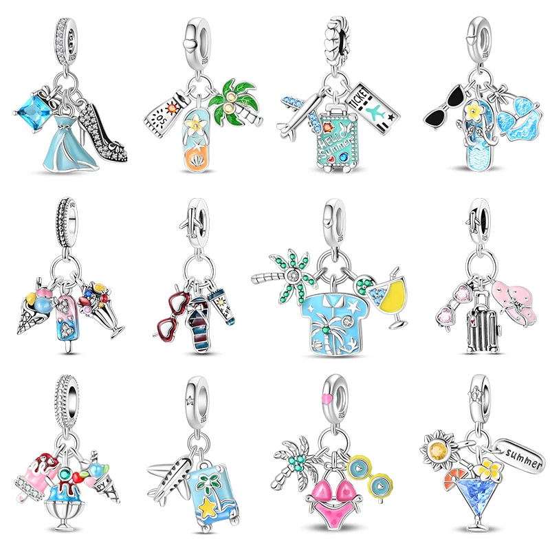 925 Sterling Silber Anhänger Charms CZ Zirkon Kleid Palme Flugzeug Anhänger Passend für Original Armband DIY Damen Feiertags-Schmuck Geschenk