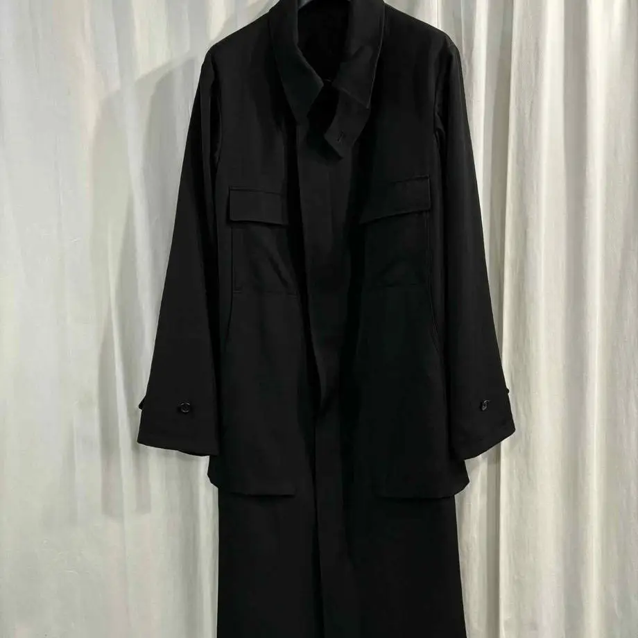 

TOP-YAMAMOTO ® Minimalist black long trench coat for both men and women