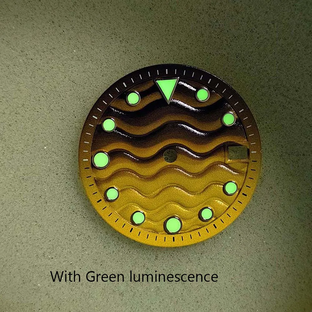

28.5mm Wave Single Calendar Watch Dial With Green Luminous for NH35/36/7S Movement Watch Modification Accessories