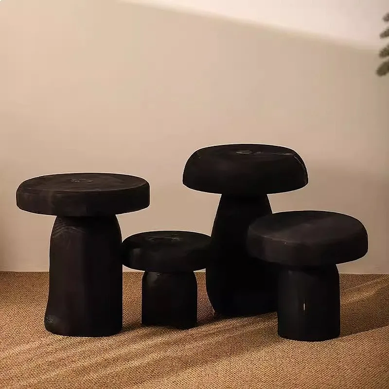 Creative Solid Wood Mushroom Stool Luxury Entry Shoe Bench Elegant Living Room Side Table Round Seat