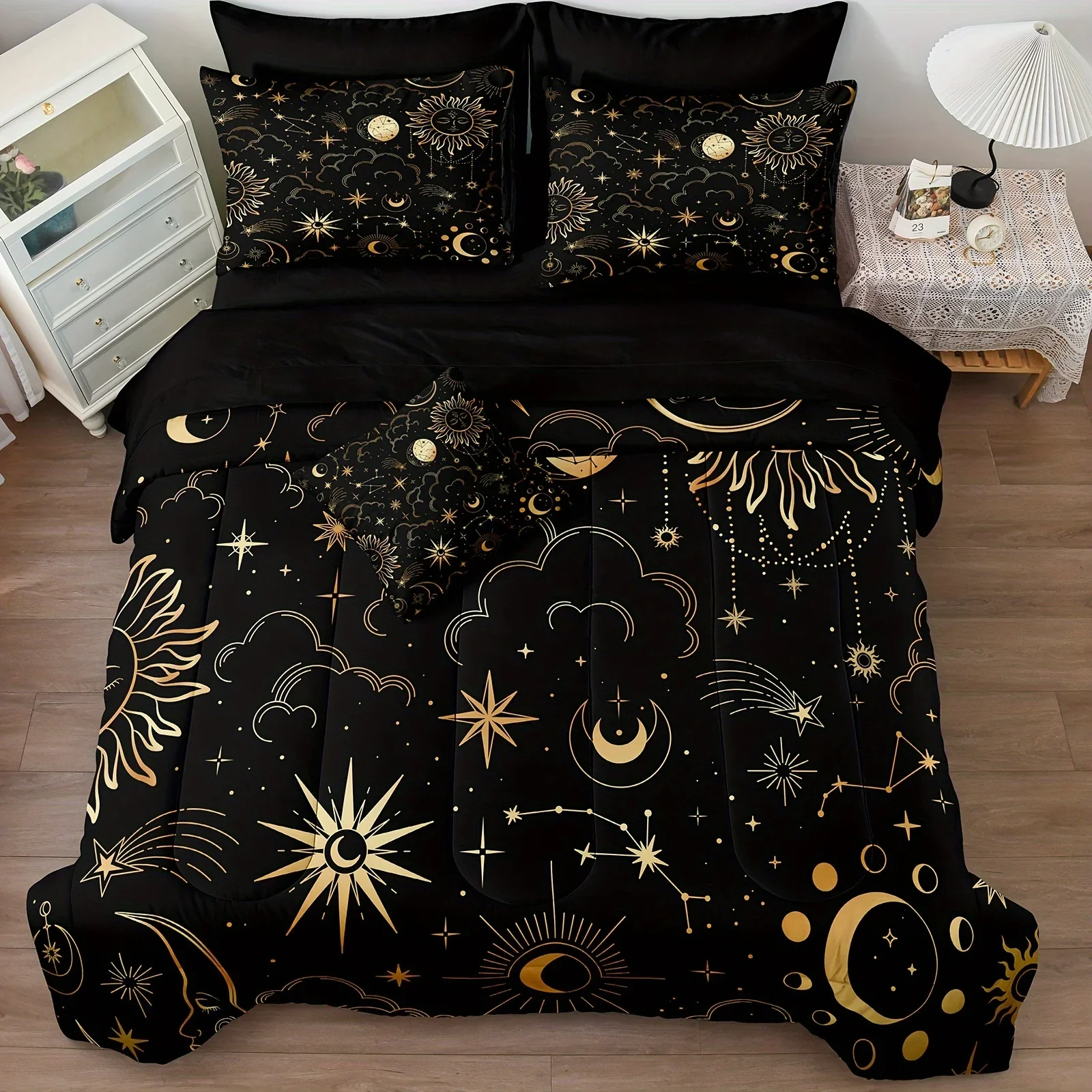 

Black Golden Bedding Set Sun and Moon 3D Print Large Bag Bedding Set Posy Bedding Set Mandela Quilt Cover 100% Soft Microfiber