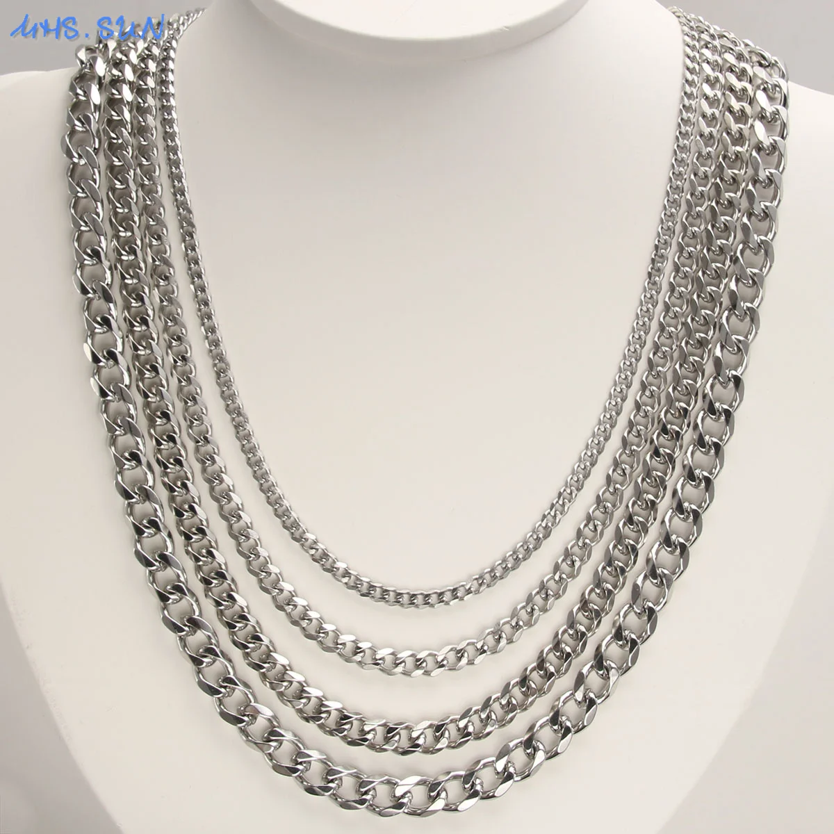 SUNSLL Cuban Chain Necklaces Basic Vintage Stainless Steel Silver Color 4/5/7/8MM Various Length Choker For Men Women Jewelry