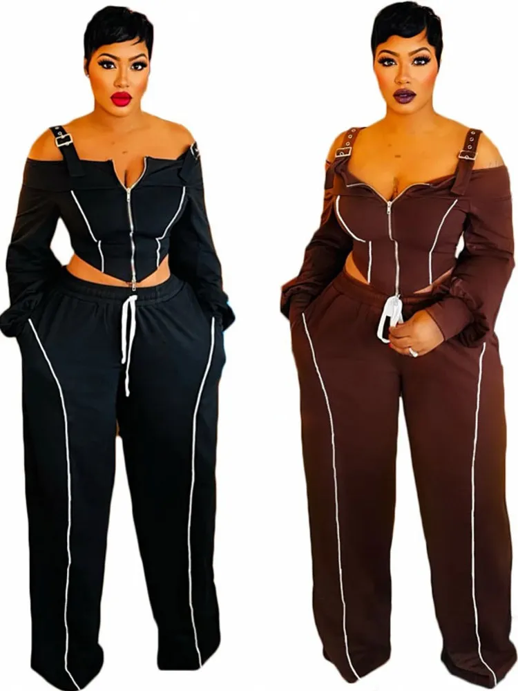 Set da donna da 2 pezzi 2025 Nuovo arrivo Autunno Inverno Set coordinati Cerniera Giacca a maniche lunghe Top e pantaloni Abiti Abiti Abbigliamento