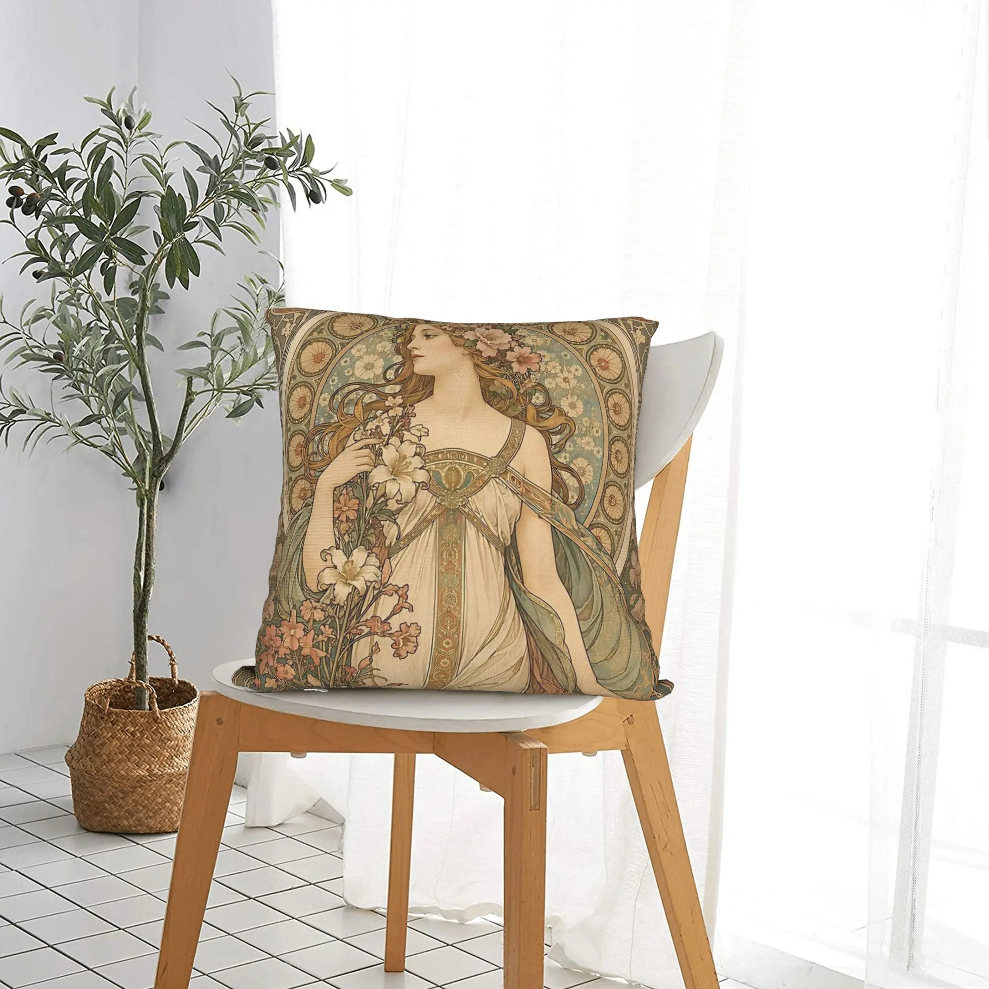 Alphonse Mucha Spring 1898  Square Pillow Cases  Cushion Cover Fashion Zipper Decor Pillowcase for Home 45x45cm