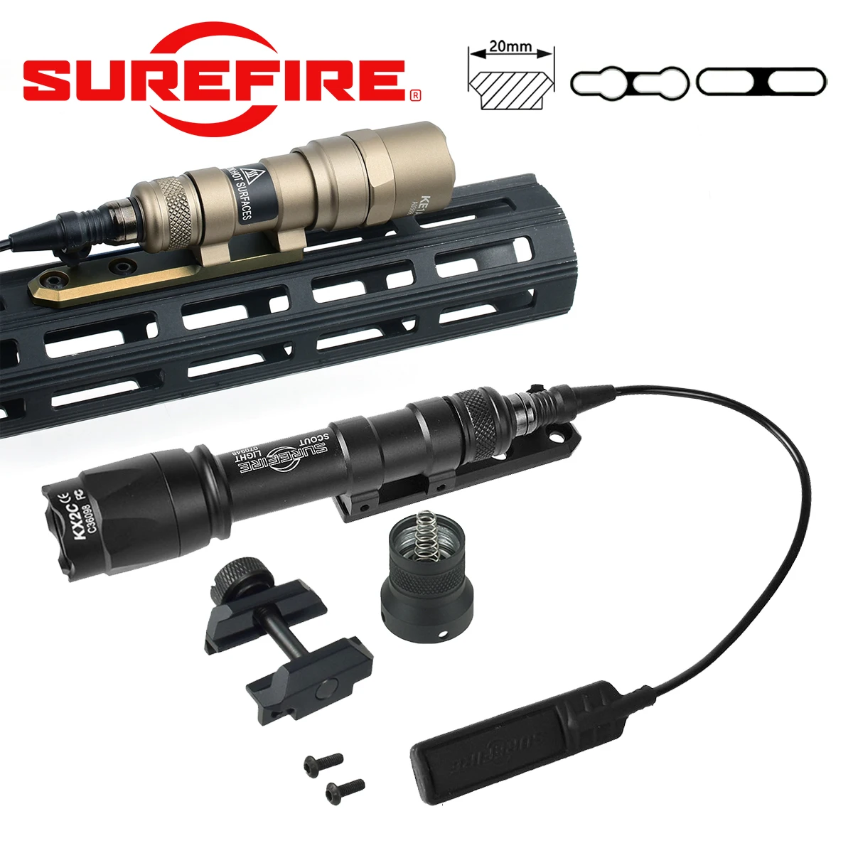 surefire-m600-m600u-m600b：強力なフラッシュライト。20mmレールに適合し、ar15用mlkキーモッドに対応。sf-m600c、m300-scout-ledライト。