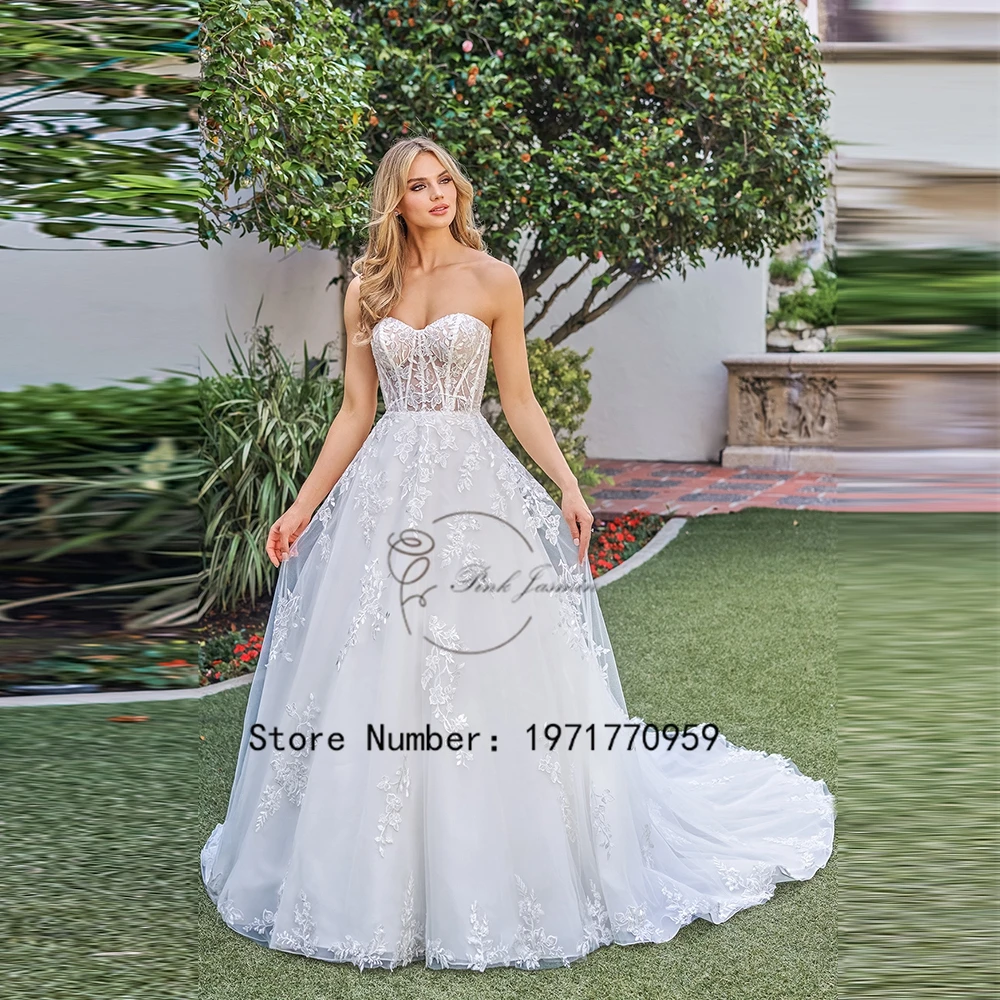 

Gorgeous Strapless Wedding Dress Applique Elegant Bridal Gowns Zipper Back Custom Made Sweep Train Vestido De Novia 2024 New