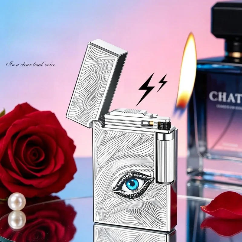 2026 Zinc Alloy Autumn Water Eyebrow Pattern Butane Gas Lighter Side Pulley Ignition Oblique Fire Pipe Lighters Gifts for Men