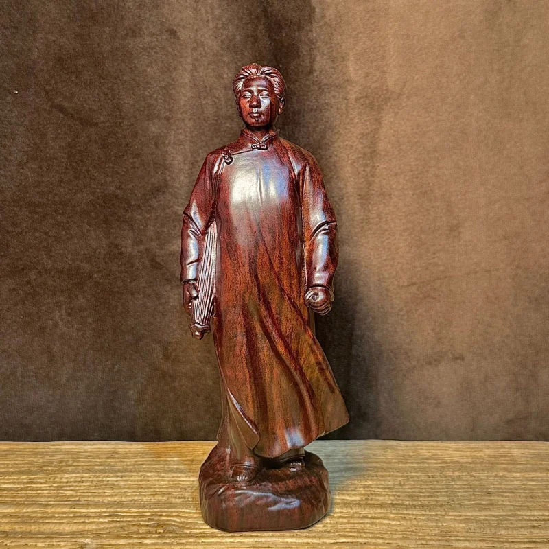 Ebony Carving Youth Statue Ornament Oriental Great Man Success Path Solid Wood Living Room Decoration Craft