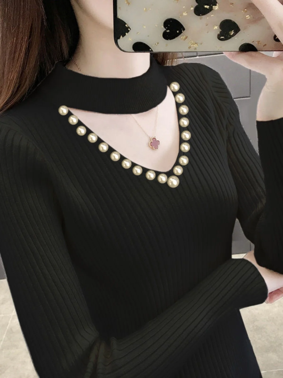 

Fce Lined Thiened Autumn Winter f High Collar Knitted Slim Fit Sweater Women's Faionable Casual Long Sve Top