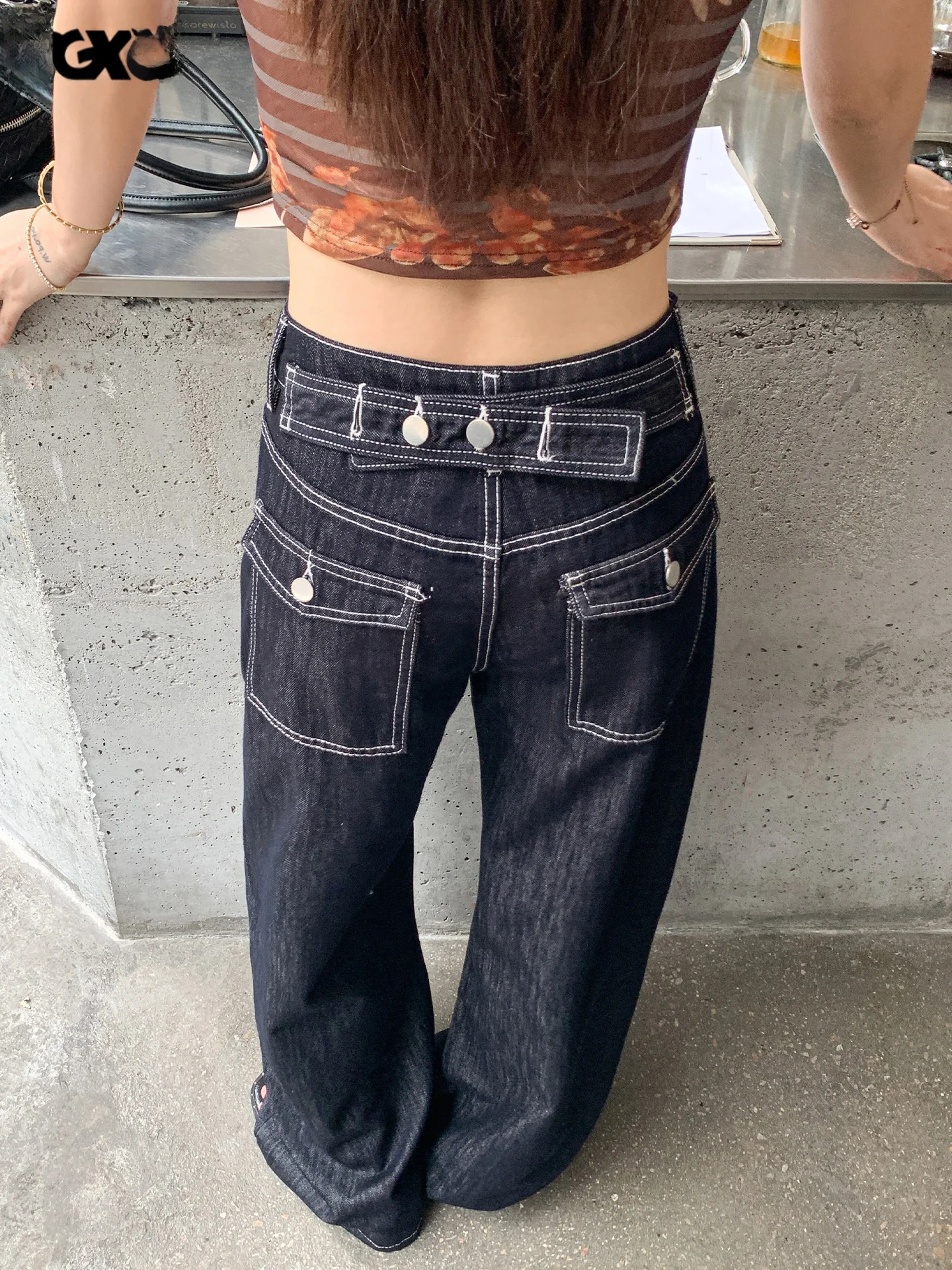 TGXQ American Original Cow Paris Buckle Knife Jeans Women's Loose High Waist Wide Leg Pants Casual Comfortable Denim Trousers