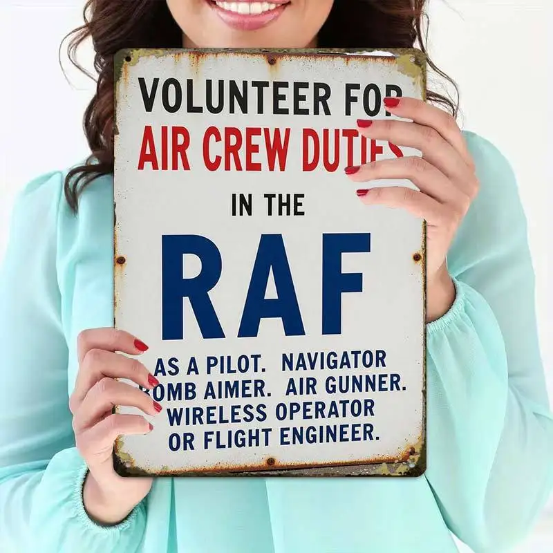 Vintage Raf Recruitment 2D Flat Metal Tin Sign 8x12 Inch Bold Font Print Garage Home Wall Decor 1PC