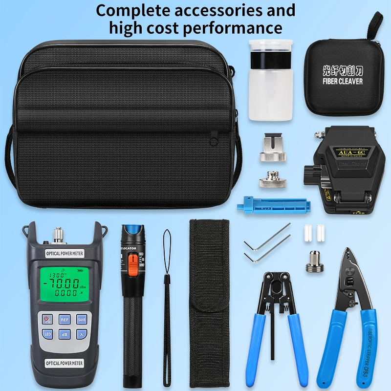 2025 19 teile/satz FTTH Fiber Optic Tool Kit mit Fiber Cleaver -70 ~ + 10 dBm Optische Power Meter Visual Fault Locator 15 mw