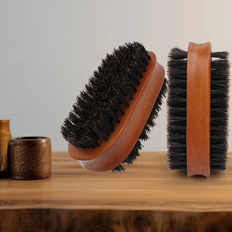 Cepillo de pelo de cerdas de jabalí para hombres, cepillo de onda de madera Natural para Barba masculina, cepillo de doble cara para Barba, 1 pieza