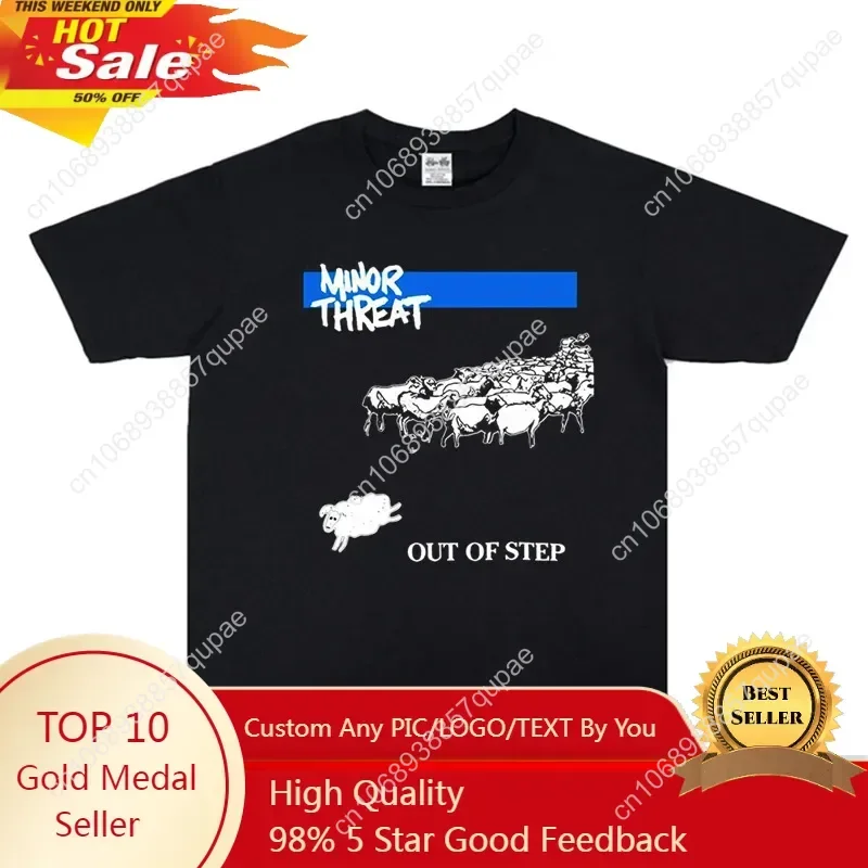 

2025 Men Women Washed Short Sleeve Punk Band Minor Threat Rock T-shirt Short Sleeve Loose Heavy Cotton