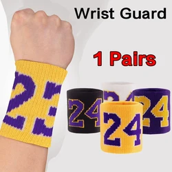 1 Pair Basketball Fitness Wristband Sport Sweatband Number 24 Sweat Wrist Support Brace Suitable For Gym Volleyball Safety Wrist