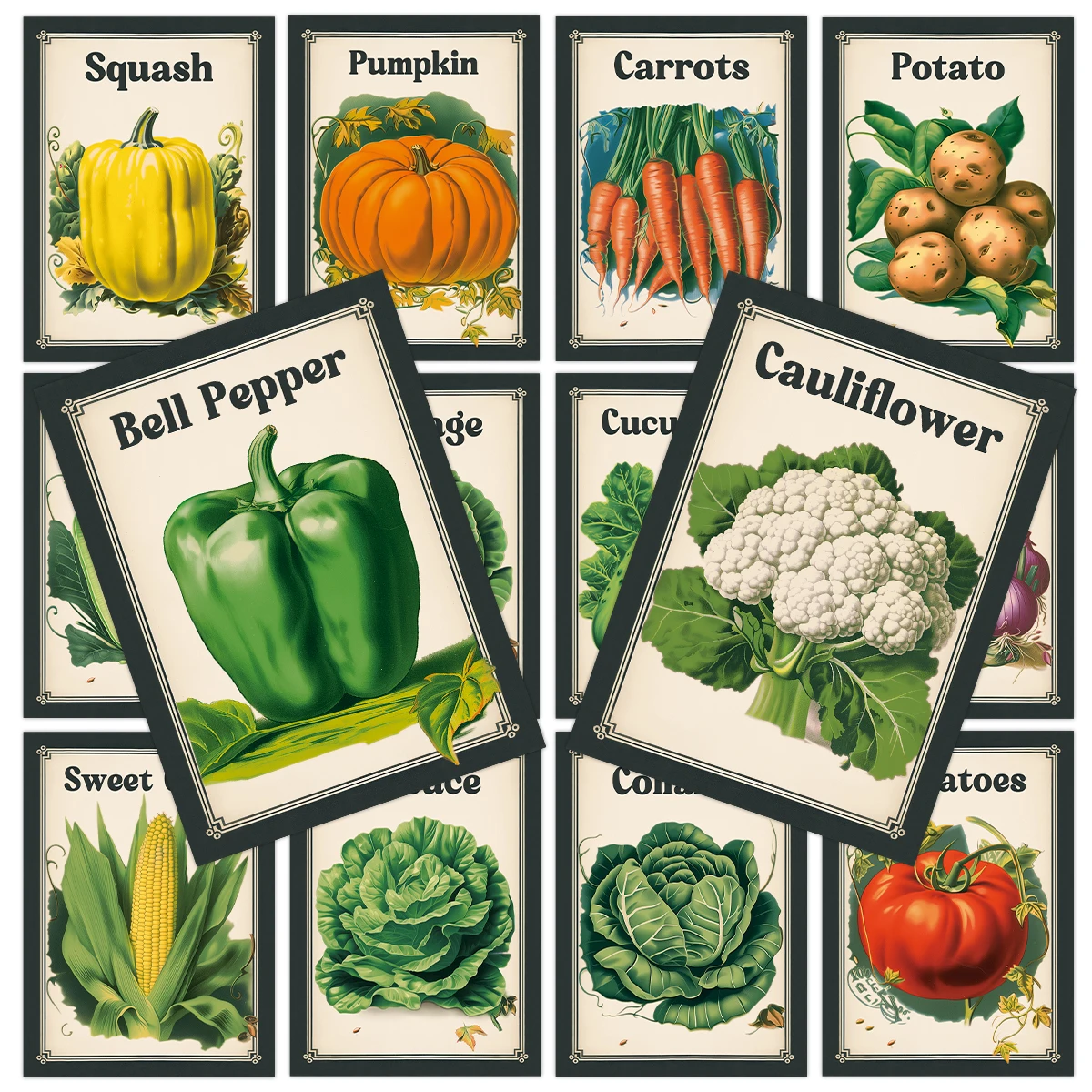 20pcs Vintage Vegetable Vocabulary Cards,Botanical Veggie Picture Identification Card,For Homeschool Lear,Classroom Teaching Aid