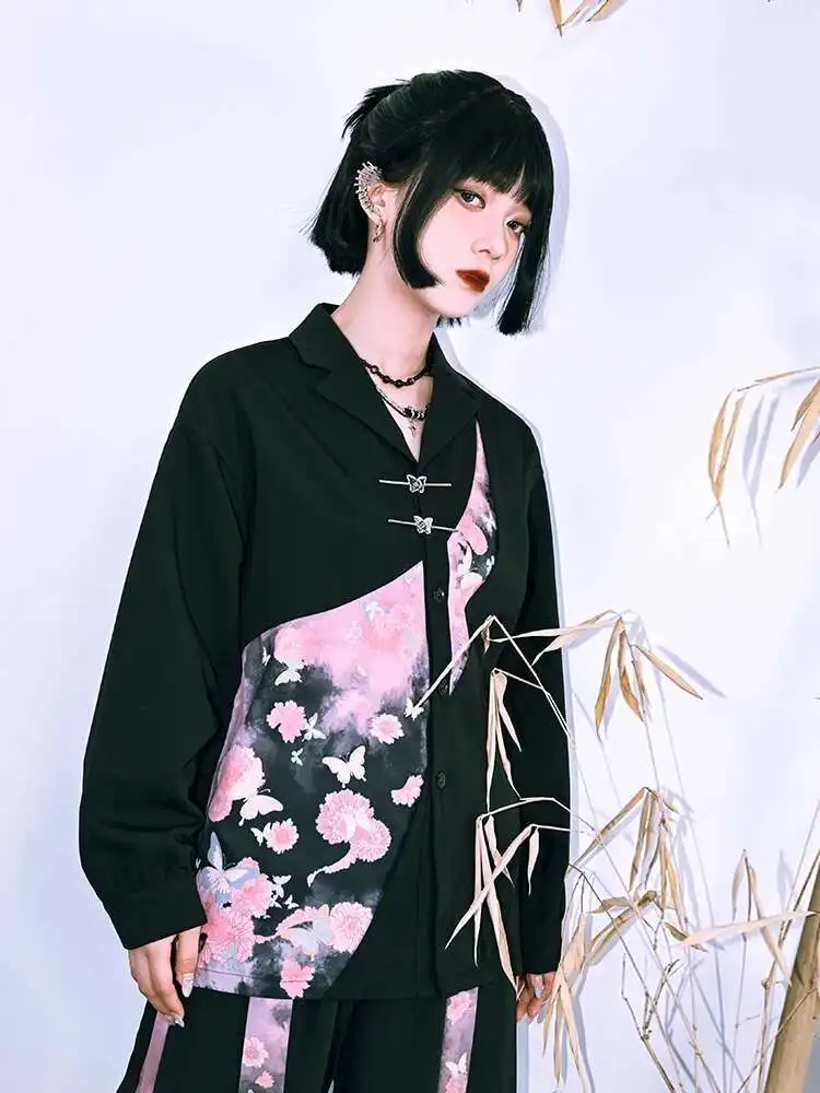 جديد النمط الصيني النمط الوطني هان عناصر زر يصل قميص المرأة الحلو كول طويل الأكمام ربيع الخريف فضفاضة مريحة