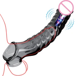 Przedłużanie rękawa penisa prezerwatywa męskie powiększenie opóźnienie wibratory łechtaczki masażer Cock Ring wibracyjna osłona penisa zabawki erotyczne dla mężczyzn