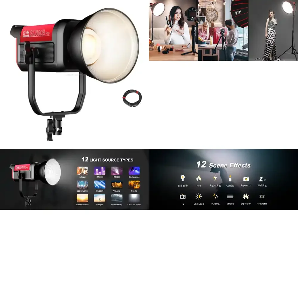 

Профессиональный светодиодный светильник PRO SD300B GVM Official 300W для видеоблогинга, 51100 люкс, 3.3', управление через приложение, активная система охлаждения, 2700K-6800K