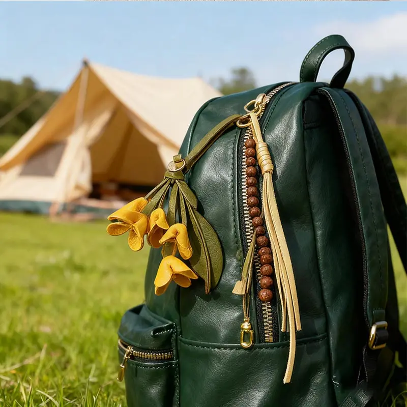 زهرة حقيبة قلادة جلد طبيعي العلامة التجارية التصميم الأصلي رائعة اليدوية محاكاة زهرة قلادة أوسمانثوس توليب المفاتيح