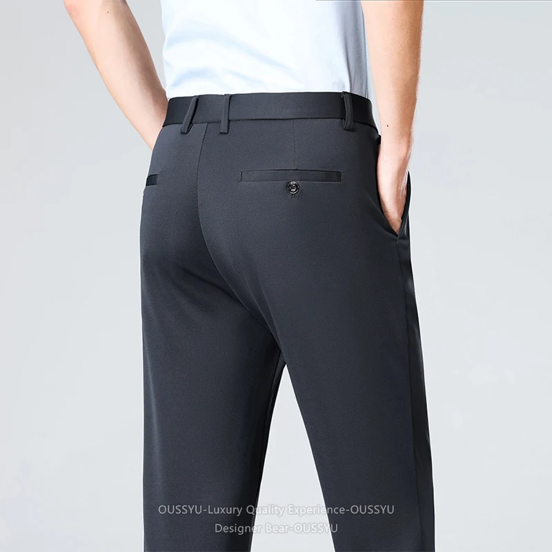 High Quality Summer Thin High Stretch Soft Suit Pants Men Business Slim Straight Office Work Formal Trousers Man Plus Size 40 42