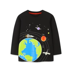 New children's autumn long sleeved T-shirt with cartoon space glow in the dark printed base top for boys