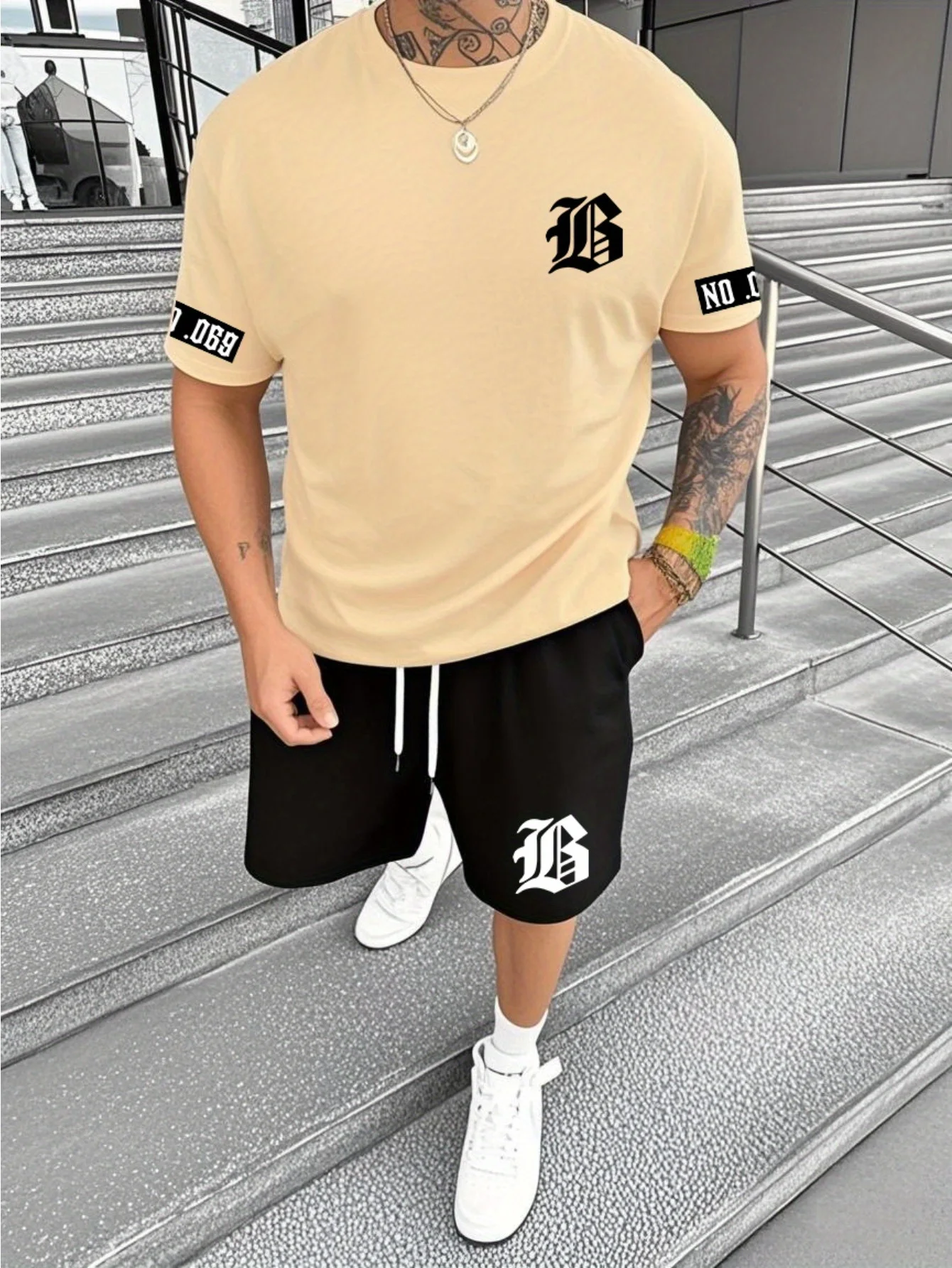 Hot Summer of 2025 3D Printed Minimalist Pattern Casual Fashion Outdoor Men's Short-sleeved Shirt and Shorts Set