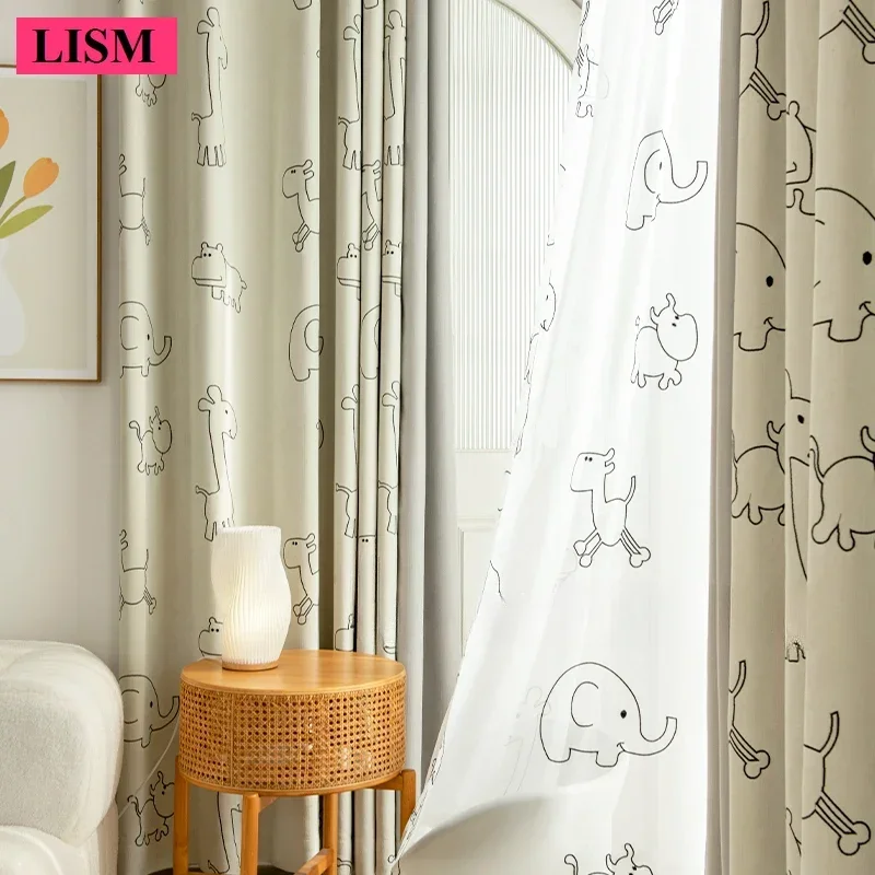 

Chenier Cartoon Jacquard Children's Room Curtains for Bedroom Living Room Window Blackout Custom Thick Fabric Khaki Decor Tulle