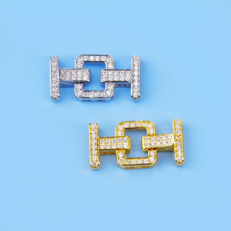 S925 sterling silver handcrafted DIY single, double and triple row zirconium-inlaid square buckle accessories