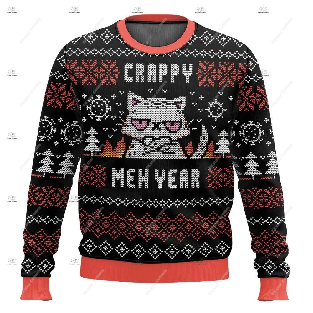 Christmas Santa Claus Pet Cat Knitted Ugly Sweater Graffiti Retro Vintage 3DPrint Pullover Harajuku Casual Funny Long Sleeves 14