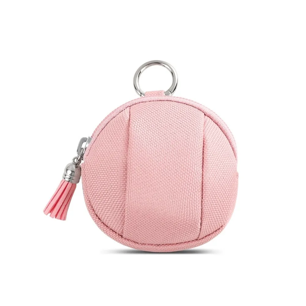 Multifunctional Canvas Mini Coin Bag Solid Color Round Small Pocket Bag with Zipper Coin Purse