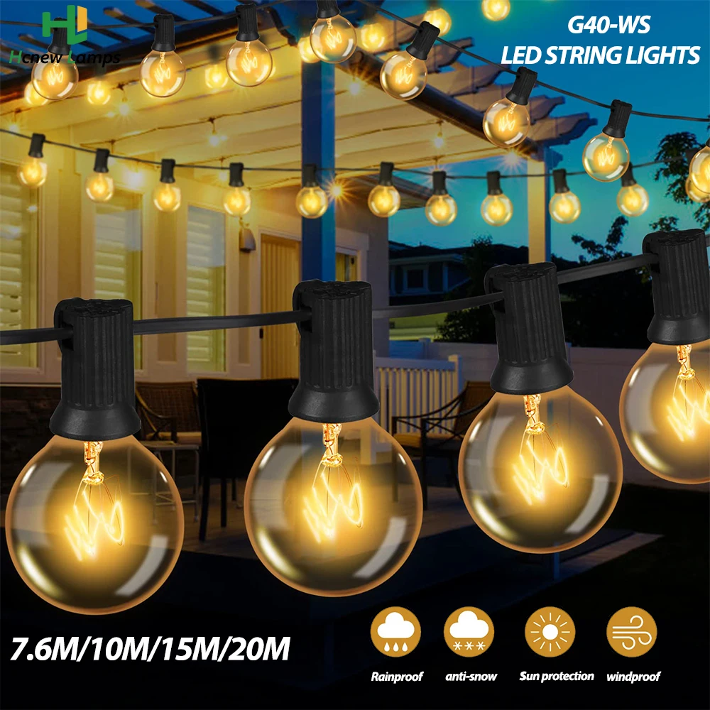 

Vintage Edison Filament Bulbs Waterproof Tungsten Lights G40 E12 IP44 Connectable String Lights Christmas Outside Decoration