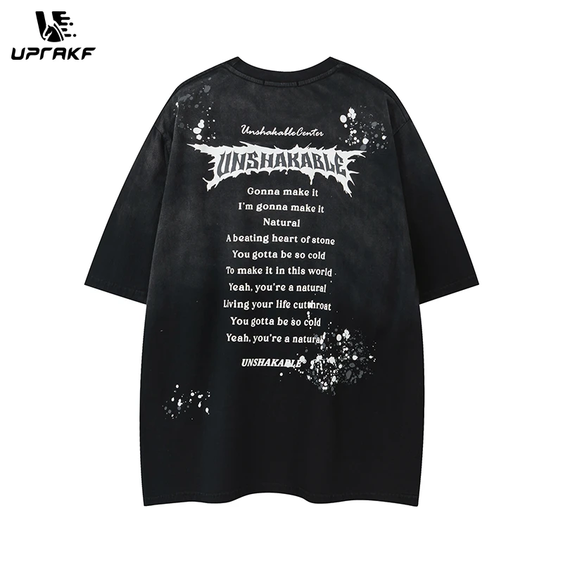 UPRAKF Streetwear T Shirts Trendy Crew Neck Tee Cute Letter Print Loose Cotton Short Sleeve High Quality Casual Summer