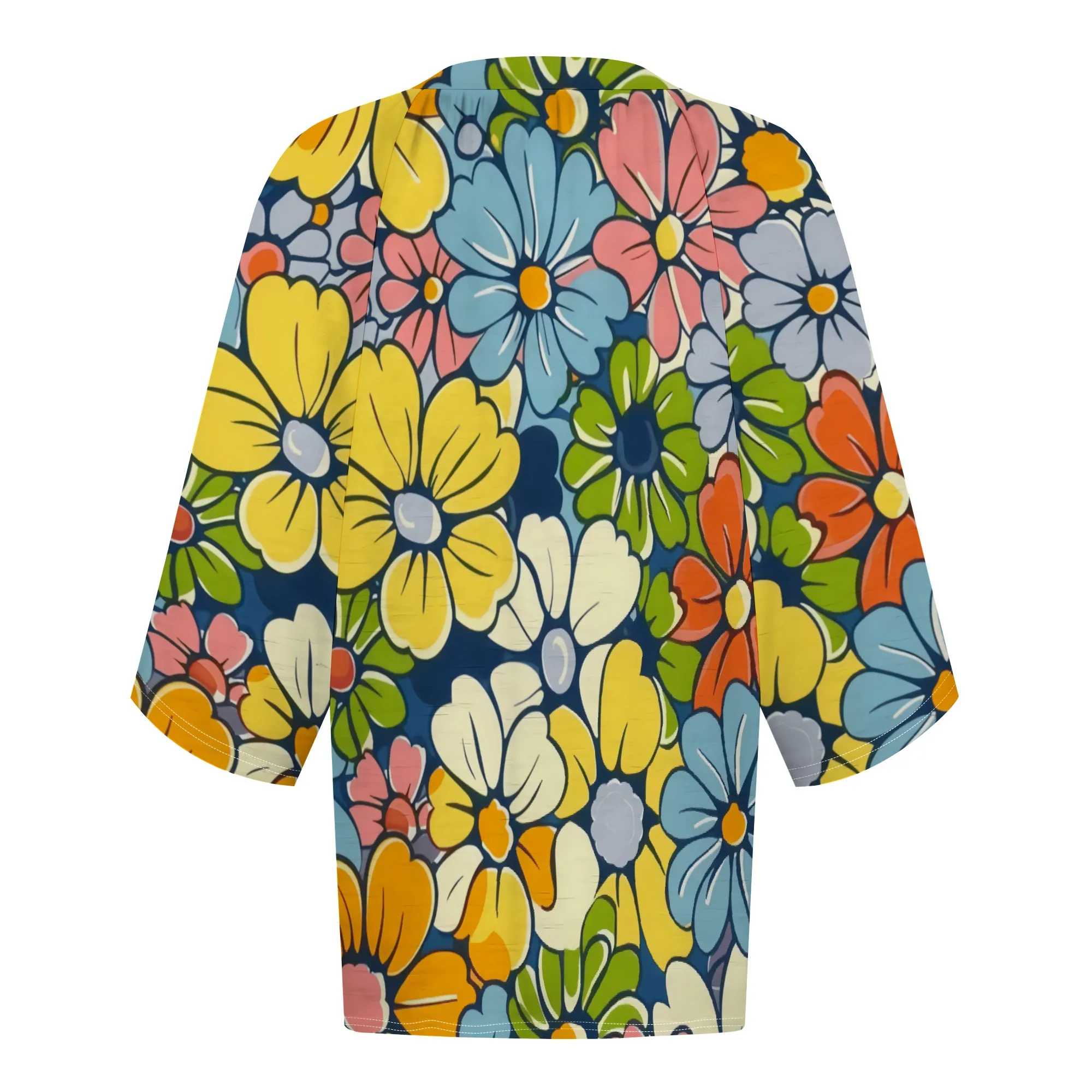 Womens 60's Retro Flower Pattern Tops 3/4 Sleeve Shirts V Neck Blouses Dressy Casual Tunic Tops