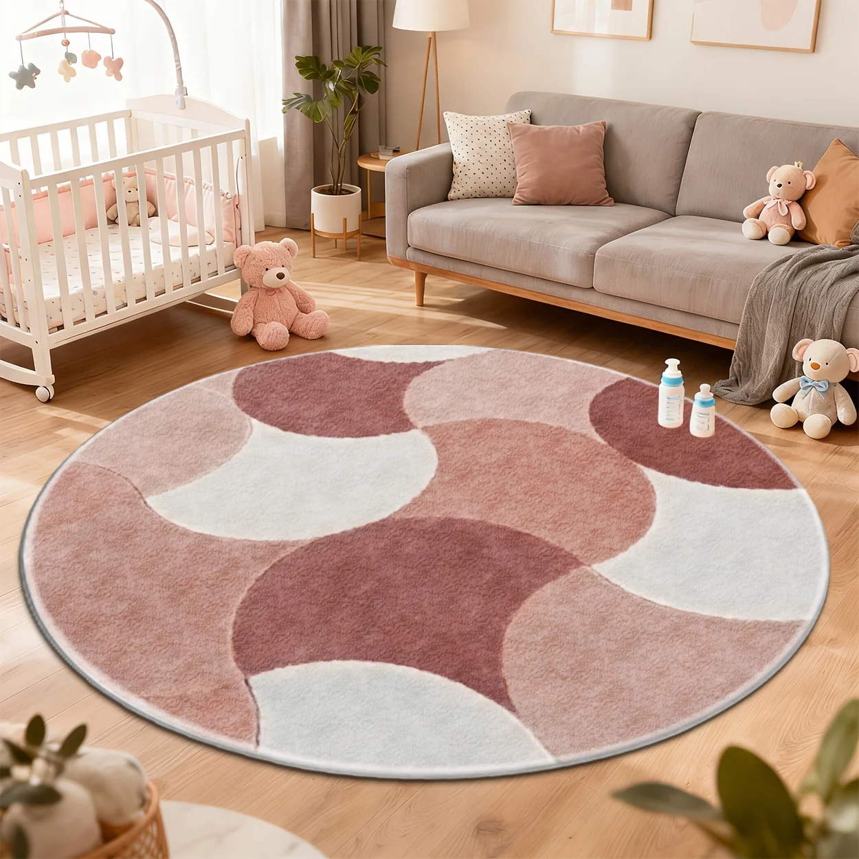 Classic monochrome 2D printed round rug light charcoal mandala design versatile decor for office dance studio