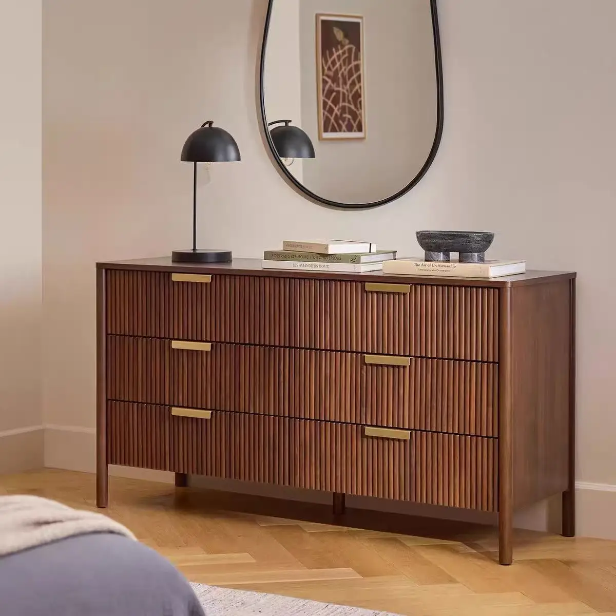 #R/H Yellow Cave Stone Rosewood Modern Farmhouse/Warehouse 6-Drawer Chest Slide Rail Dust-proof Eco-Friendly Solid Wood