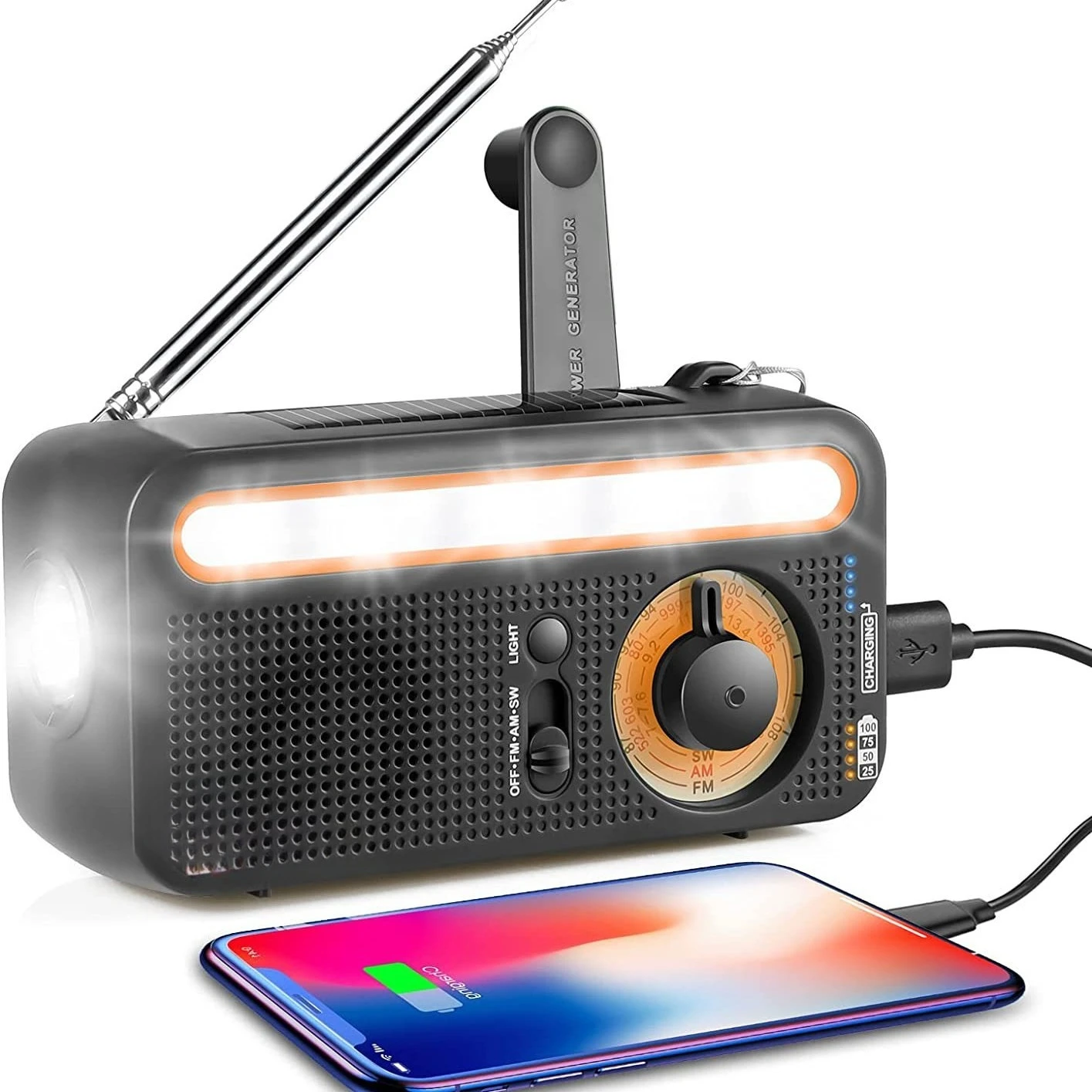 

Hand Crank Emergency Solar Hand Crank Outdoor Camping SOS Radio FM AM WB SW Multi-band
