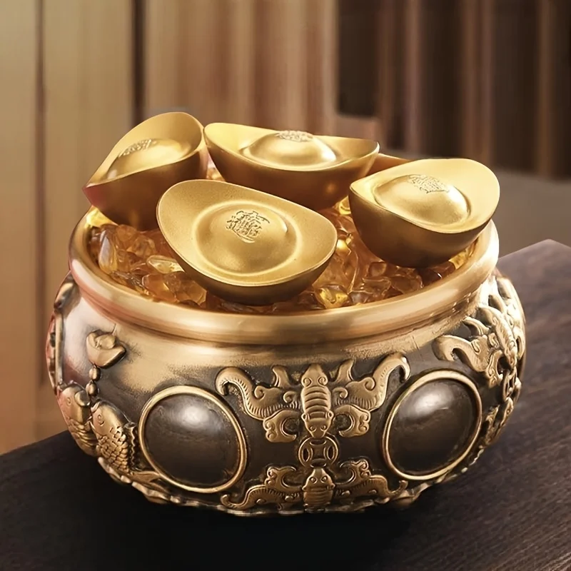 

6pcs Decorative Additions Made of Alloy Ingots, Including Jubao Basin And Baifu Cylinder, Ideal for Holiday Presents