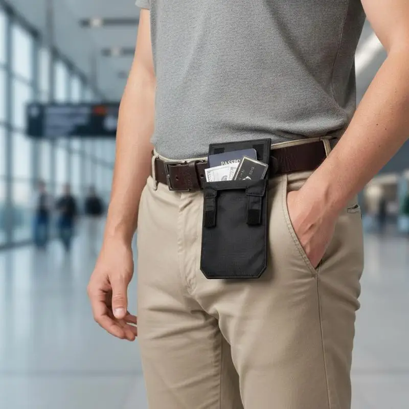 Black Slim Belt Wallet Zero Bulk Anti Theft Belt Clip Hook And Loop Hidden Compartment Waist Storage Outdoor Spare Parts