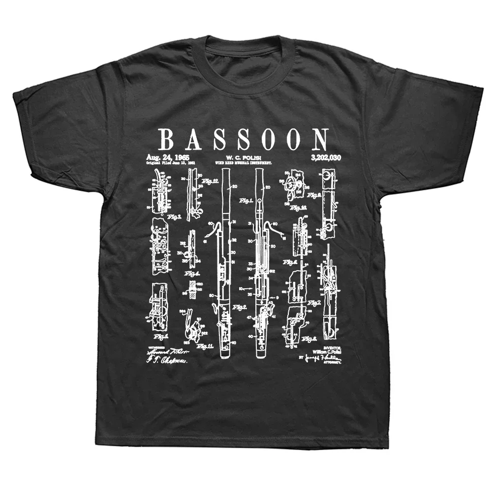 Funny Bassoon Player Vintage Patent Bassoonist Drawing T Shirts Summer Graphic Cotton Streetwear Birthday Gifts T-shirt Men