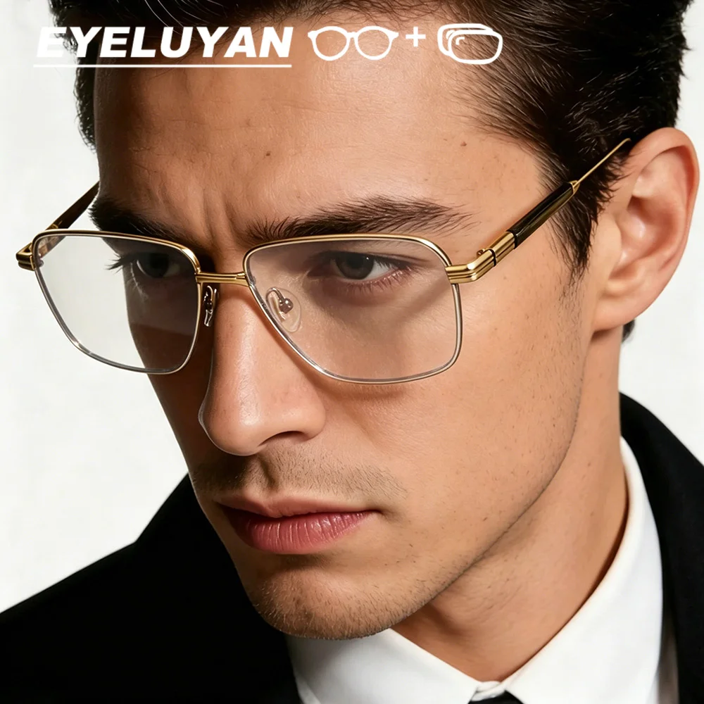 

EYELUYAN PureTitanium Optical Myopia Eyeglasses Men Prescription Glasses Square Anti Blue Light Photochromic Progressive Eyewear