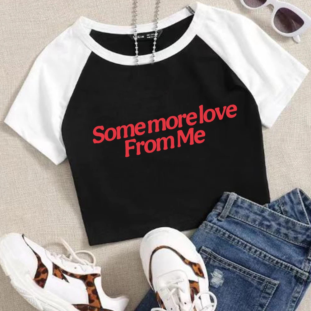 Some more love From me Crop Shirt Streetswear O-Neck Navel exposed shirt