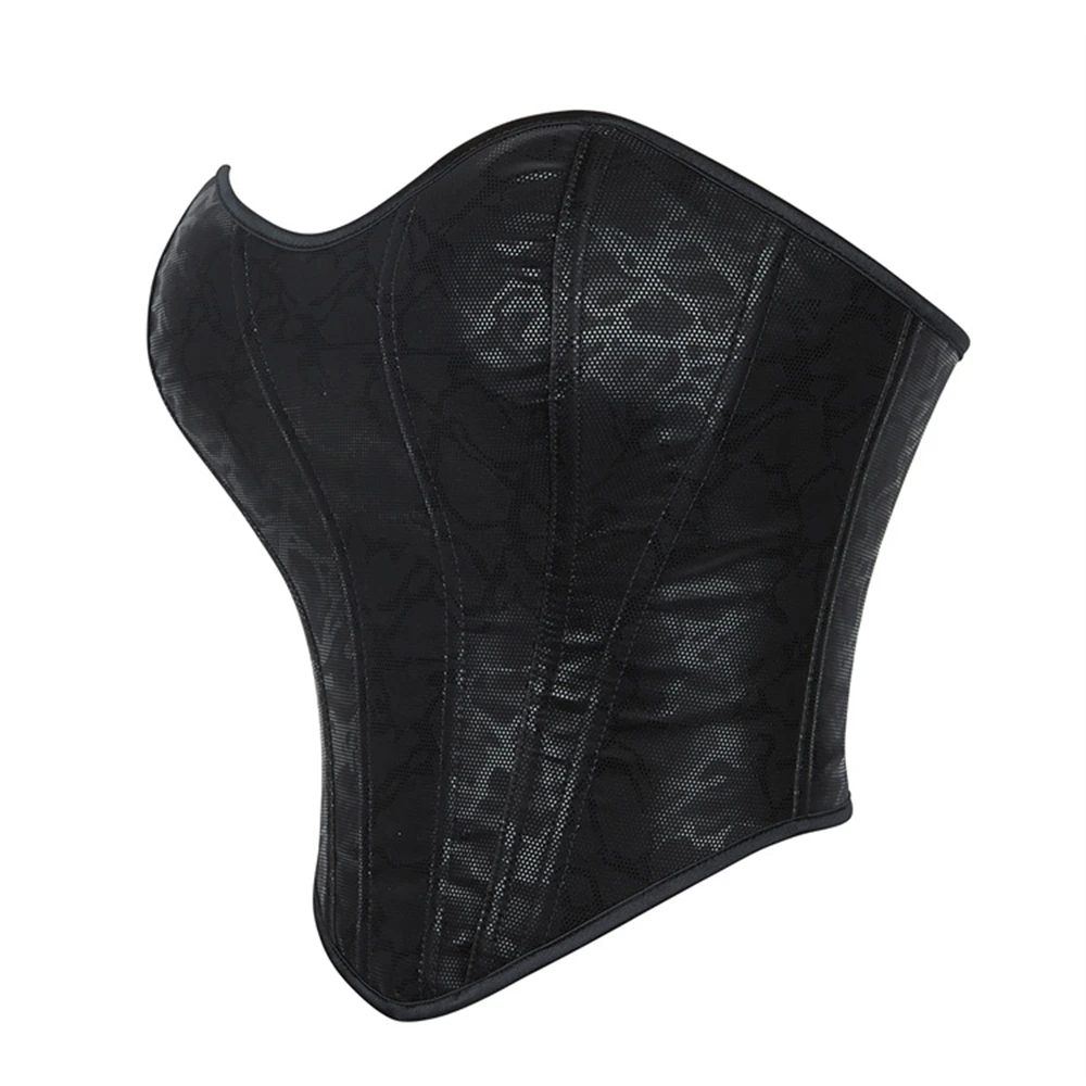 Women Corset Top Gothic Faux Leather Overbust Bustier Punk Black Waist Trainer Lingerie Corselet with Bone