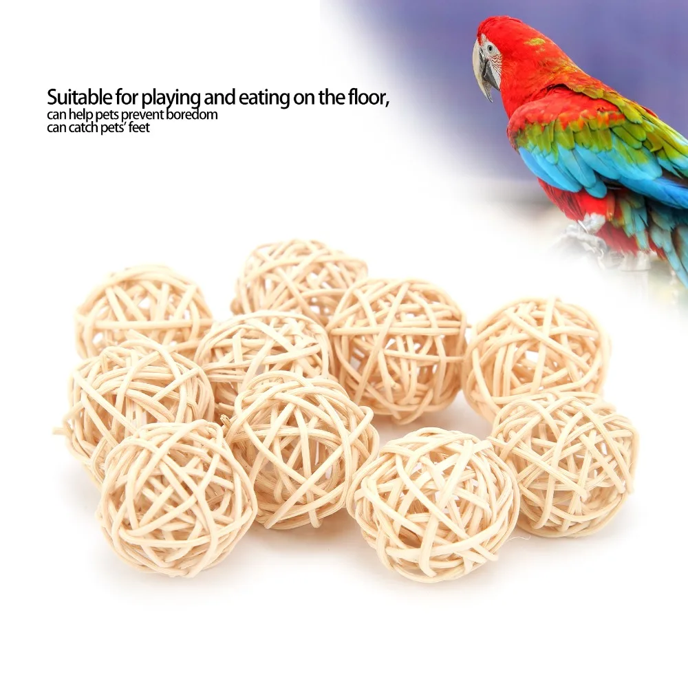 10PCS Hand Woven Rattan Balls Original Color 3CM Diameter Parrot Chew Toys Safe Material Natural Rattan Bird Wicker Balls
