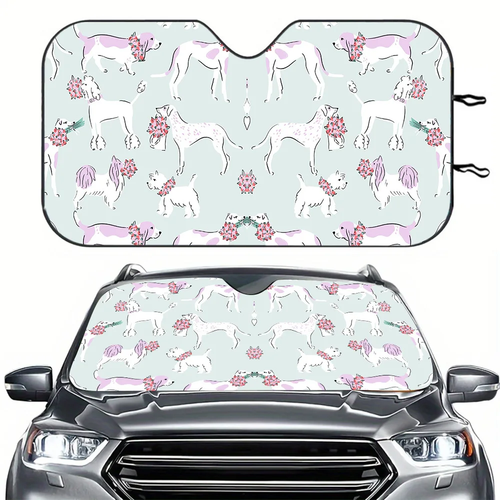 Christmas Puppy 1pc, Car Windshield Sunshade, Measuring 57.09×27.56 Inches, Rollable, Made Of Polyester Fiber, Foldable, Suitabl