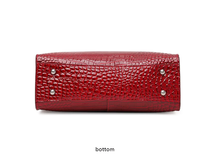 Große Kapazität Damen-Handtasche aus Kuhleder Glänzendes Kroko-Muster Klapptasche Abnehmbarer Riemen Crossbody Geschäftstasche – Detail 10