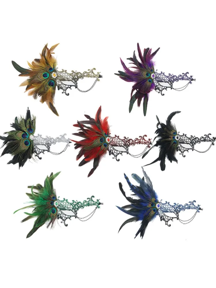 Masque pour les yeux Sexy plume eau diamant gland vénitien mascarade bal Halloween fête déguisement accessoires de déguisement dame masque facial