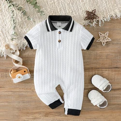 Baby Boys Spring/Summer Short Sleeve Lapel Solid Color For Newborn 1-24M Streetwear Casual Jumpsuit
